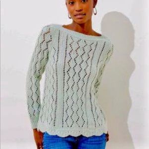LOFT OpenKnit Seafoam Green Scalloped Sweater